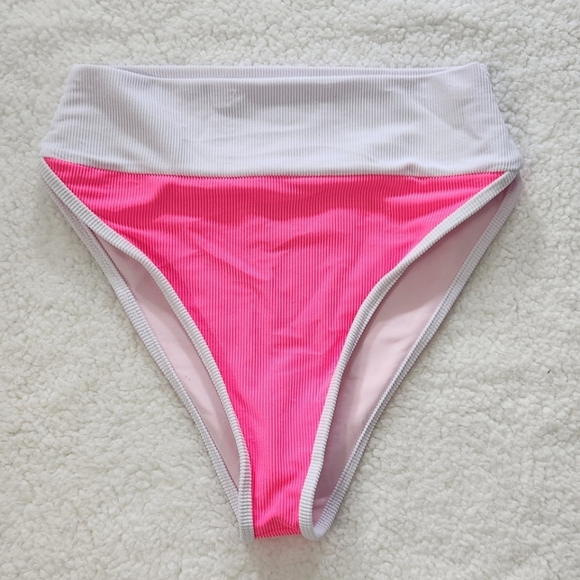 New!Beach Riot Emmy‎ Bottom Neon  Pink White Bikini bottoms - Picture 6 of 11